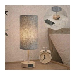 Brilagi - Lampă de masă TABLON cu port USB, 1xE27/25W/230V, stejar/bej/gri