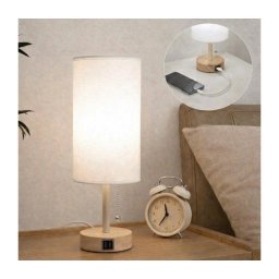 Brilagi - Lampă de masă TABLON cu port USB 1xE27/25W/230V stejar/bej/alb