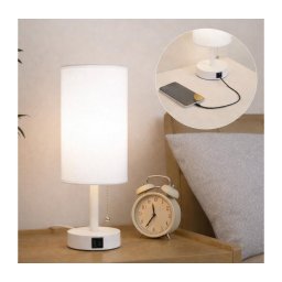 Brilagi - Lampă de masă TABLON cu port USB, 1xE27/25W/230V, albă