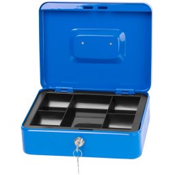 Caseta metalica pentru bani CashBox 25x20x9 cm, cu cheie si compartimente
