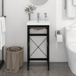 Cadru lavoar baie cu chiuveta încorporata, negru, fier GartenMobel Dekor