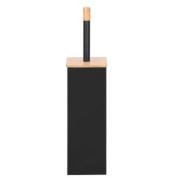 Perie WC cu suport metalic, capac si rezervor detasabil din bambus, negru, 40 cm