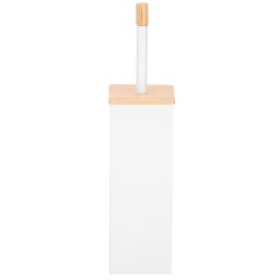 Perie WC alba cu suport din metal si bambus, rezervor detasabil, 40 cm