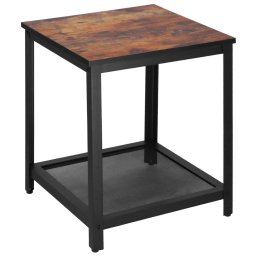 Masa laterala rustica cu polita, cadru din otel, 45x45x55 cm