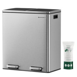 Cos de gunoi selectiv din inox Songmics, 2 compartimente 2x30L
