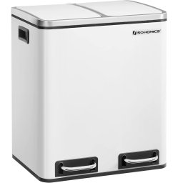 Cos de gunoi reciclare SONGMICS, inox alb, 2 compartimente 2x15L