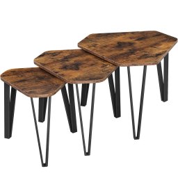 Set 3 mese de cafea suprapozabile Vasagle, stil industrial, maro rustic