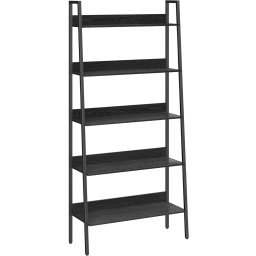 Biblioteca tip scara VASAGLE cu 5 polite, metal si PAL, 80x30x170 cm, negru
