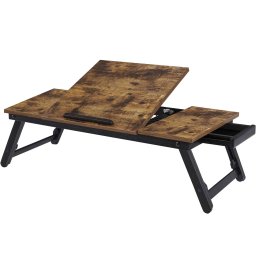 Masa de pat pentru laptop Songmics, pliabila si reglabila, 71x35x23 cm, maro