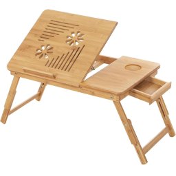 Masa de pat pentru laptop Songmics, pliabila si reglabila, bambus, 55x35 cm
