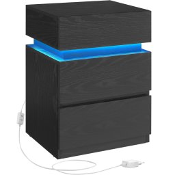 Noptiera VASAGLE cu iluminare LED reglabila si 3 sertare, negru