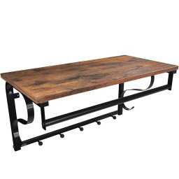 Cuier de perete VASAGLE cu raft, bara si 5 carlige, maro rustic