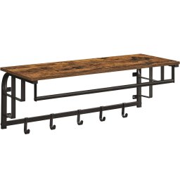 Cuier de perete VASAGLE cu raft si 5 carlige, maro rustic