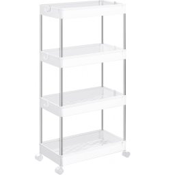 Carucior de depozitare mobil Songmics, 4 niveluri, alb, 40 x 22 x 87 cm