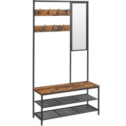 Cuier de hol VASAGLE cu oglinda, banca si rafturi pentru pantofi, 98 cm