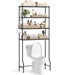 Raft baie metalic Songmics peste WC sau masina de spalat, 4 polite, negru