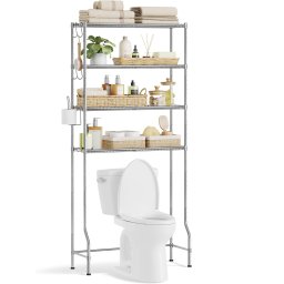 Raft metalic pentru baie peste WC sau masina de spalat, 4 niveluri, argintiu