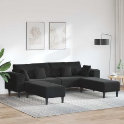 Canapea 3 pcs Negru 250 x 188 x 76 cm Catifea GartenMobel Dekor