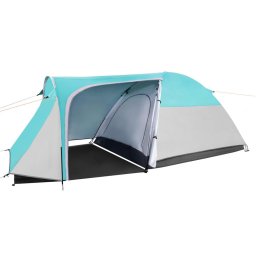 Cort camping impermeabil pentru 4 persoane, cu terasa, gri-albastru
