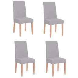 Set 4 huse universale elastice pentru scaun, gri, poliester si spandex