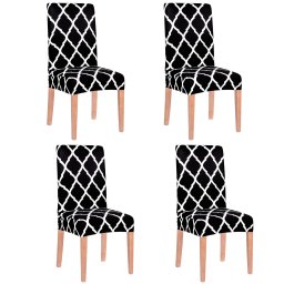 Set 4 huse elastice universale pentru scaun, model alb-negru, Sersimo