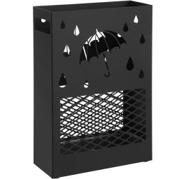 Suport pentru umbrele metalic Songmics cu carlige si tava, 28x12x41 cm, negru