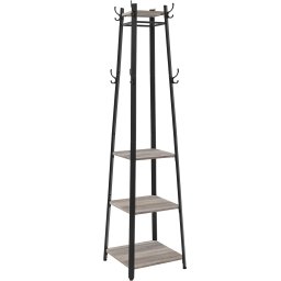 Cuier de hol VASAGLE cu 3 rafturi si carlige, stil industrial, gri-negru