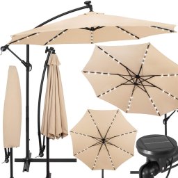Umbrela de gradina cu brat lateral banana, LED solar si husa, 300 cm, crem