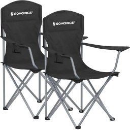Set 2 scaune pliabile Songmics pentru camping si pescuit, 150 kg, negre