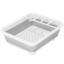 Uscator de vase pliabil din plastic si silicon, 36x31x12 cm, alb-gri