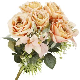 Buchet de trandafiri artificiali roz din poliester, 9 fire, 40 cm