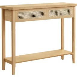 Consola pentru hol VASAGLE, 2 sertare si raft, stil boho, bej stejar