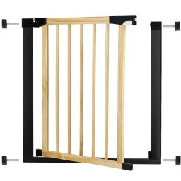 Poarta de siguranta pentru scari si usi, lemn si otel, 75-82 cm, maro-negru