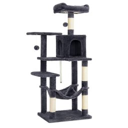 Ansamblu de joaca pentru pisici FEANDREA cu hamac, culcus si ascunzatoare, gri inchis, 143 cm