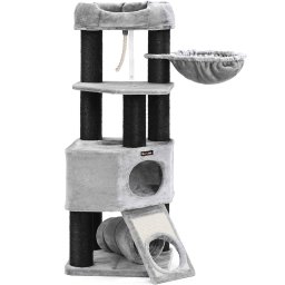 Ansamblu de joaca pentru pisici FEANDREA cu 2 culcusuri, 141 cm, gri