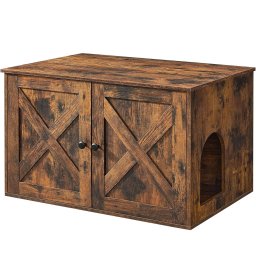 FEANDREA mobilier litiera pentru pisici tip comoda, cu usi, maro, 80 cm