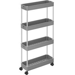 Carucior ingust de depozitare cu roti, 4 niveluri, 40x12,5x88 cm, gri