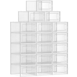 Set 18 cutii pentru pantofi Songmics, stivuibile, transparente, 34x23x14 cm