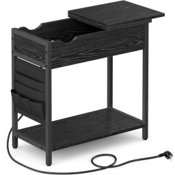 Noptiera VASAGLE cu prize USB, raft si buzunare textile, 60 cm, neagra