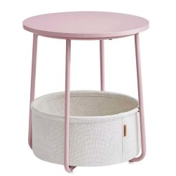 Masuta de cafea rotunda Vasagle cu cos textil, 45x50 cm, roz-bej