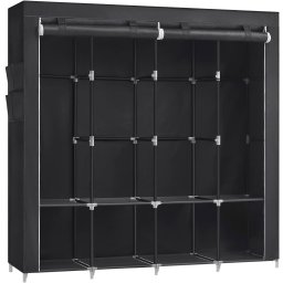 Dulap textil portabil SONGMICS cu rafturi si bara haine, 170x45x167 cm, negru