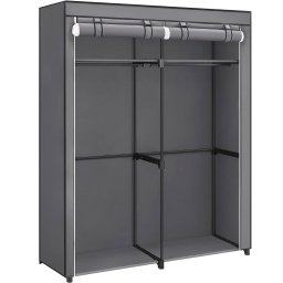 Garderoba textila Songmics cu 2 bare pentru haine, 140x43x174 cm, gri