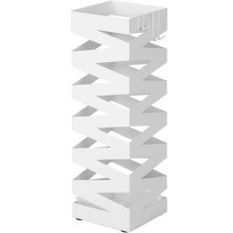 Suport pentru umbrele metalic Songmics, cu carlige si tava, alb, 49 cm