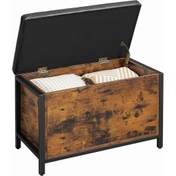 Banca cu lada de depozitare VASAGLE, perna captusita, maro rustic, 80 cm