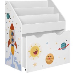 Organizator pentru jucarii si carti copii, cu roti, 63x30x70 cm, alb