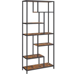 Biblioteca geometrica VASAGLE cu 6 rafturi, stil industrial, maro rustic