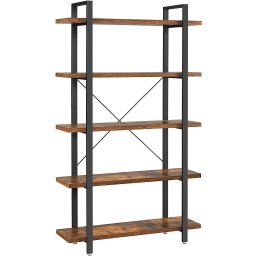 Biblioteca Vasagle cu 5 rafturi, metal si PAL, 105x34x178 cm, maro rustic