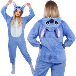 Pijama salopeta pufoasa pentru adulti Stitch, marimea L, albastra