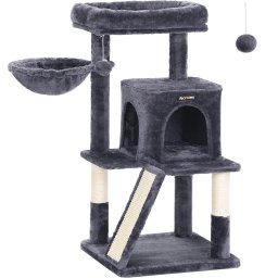 Ansamblu de joaca pentru pisici FEANDREA cu 2 culcusuri, 96 cm, gri inchis