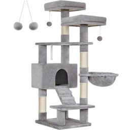 Ansamblu de joaca pentru pisici FEANDREA cu 3 culcusuri, 142 cm, gri